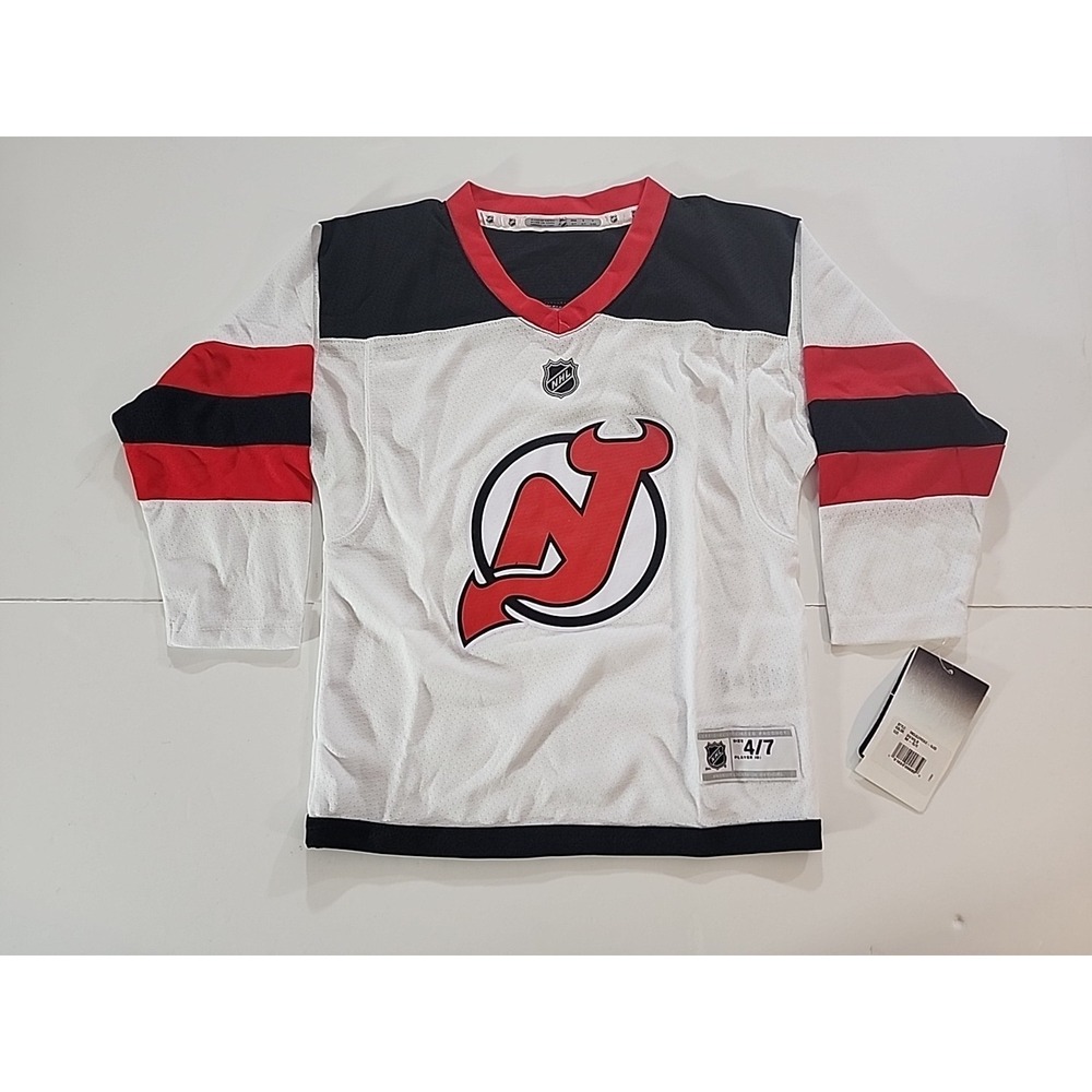 New Jersey Devils Jersey Youth L/XL White‎ Red NHL Hockey Throwback Pullover